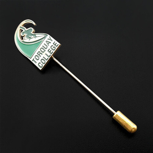 custom green enamel stick pin bulk personalized debossed company logo pins for clothing wholesale company